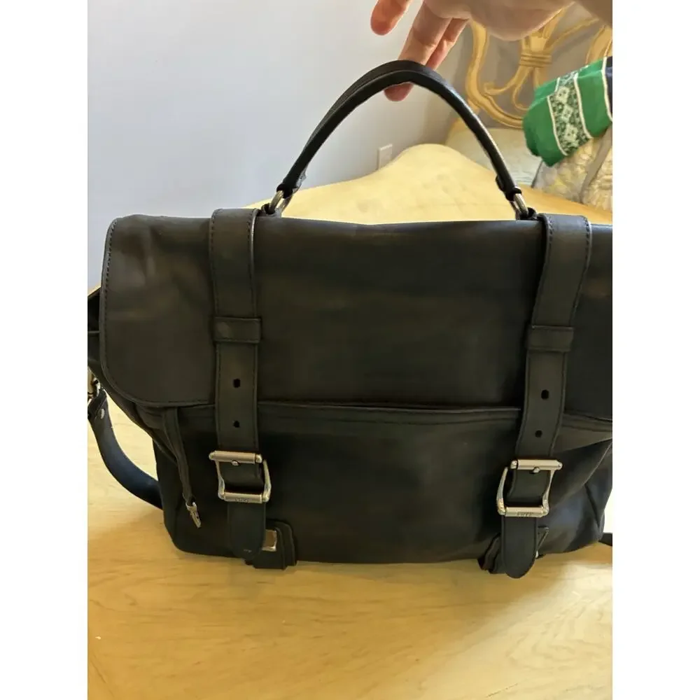 VTG Frye Logan Top Handle Black Distress Leather Briefcase Messenger Laptop Bag